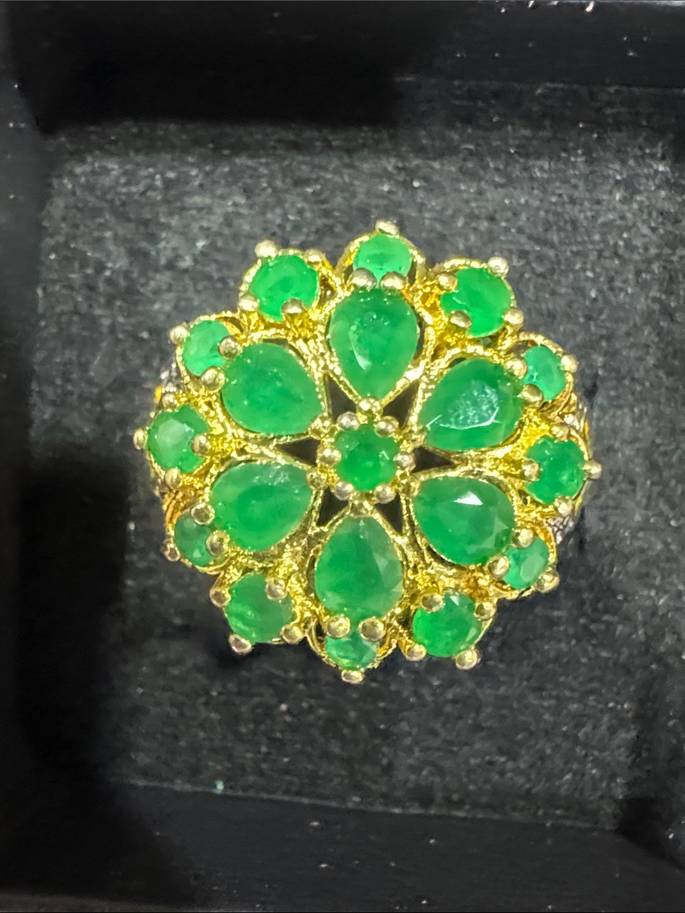 Gold-Plated Women’s Cocktail Ring with Green Gemstones